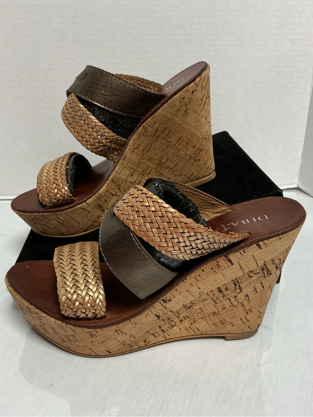 Diba True Cork Wedge Slide Sandals Braided Leather Brown Tan Size 6.5
